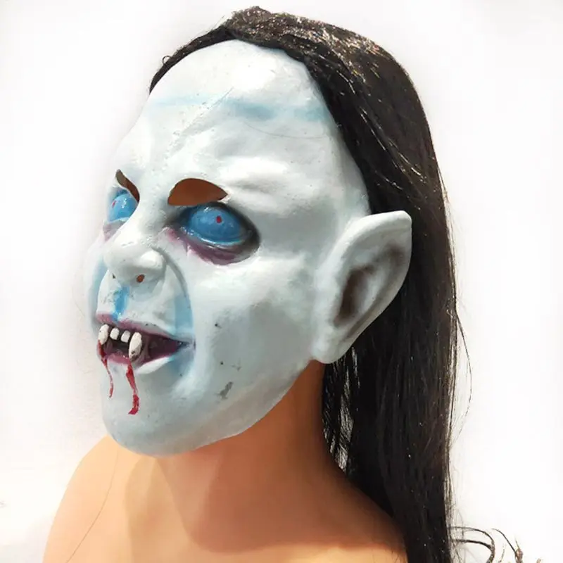 Halloween Theme Party Headgear Horror Long Black Hair Sadako Ghost Mask Scary Cosplay Masquerade Haunted House Props