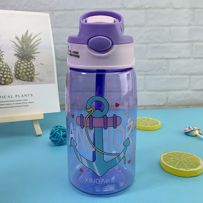 BPA бесплатно дети милая детская бутылка для воды чайник мультфильм напиток пластик Спорт с соломинкой Портативный экологичный ребенок молоко чашка 480 мл - Цвет: Anchor