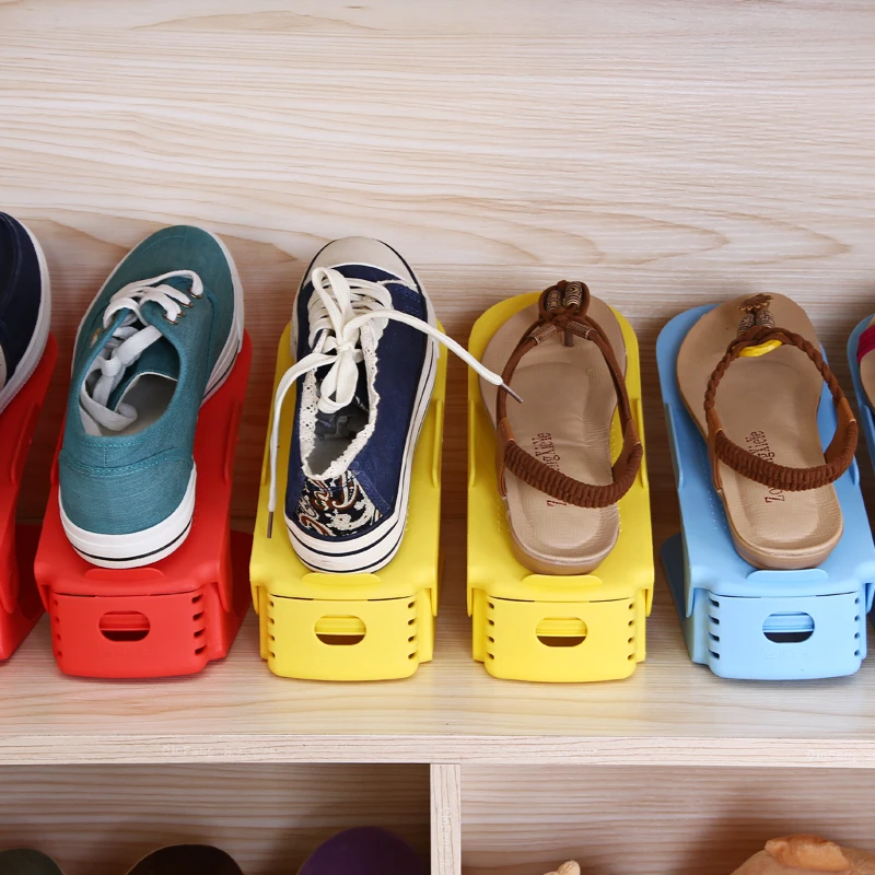 Регулируемый органайзер для обуви современный двойной стеллаж хранения полка