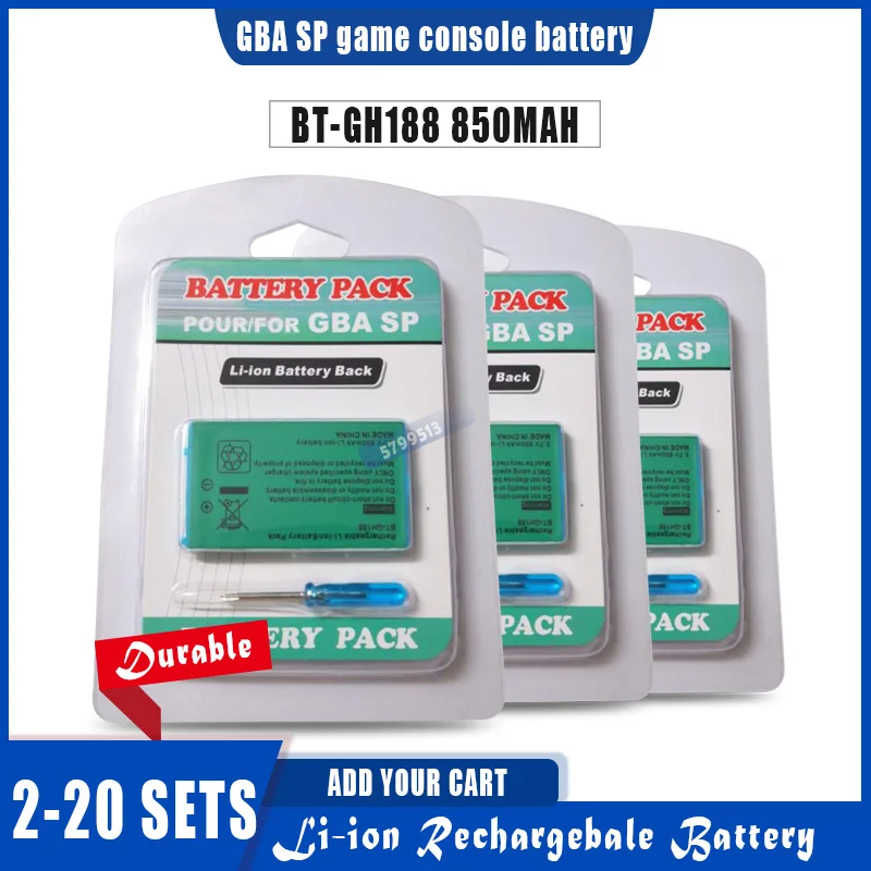 2 20個3.7v 850mah充電式リチウムバッテリー + ツールパックニンテンドーgba spゲームボーイ事前gbasp交換電池|交換電池| -