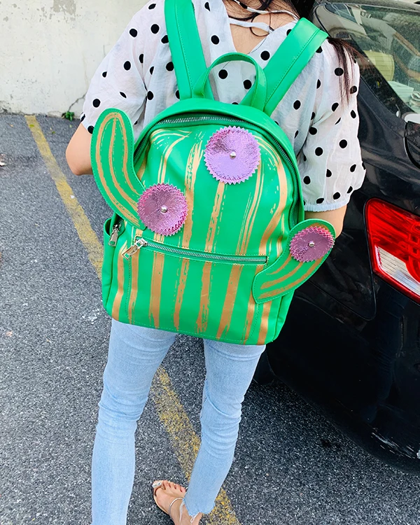 Модный забавный рюкзак в стиле кактуса из искусственной кожи для молодых девушек, сумка на плечо, дорожная сумка, школьная сумка, Большой Вместительный Повседневный Рюкзак