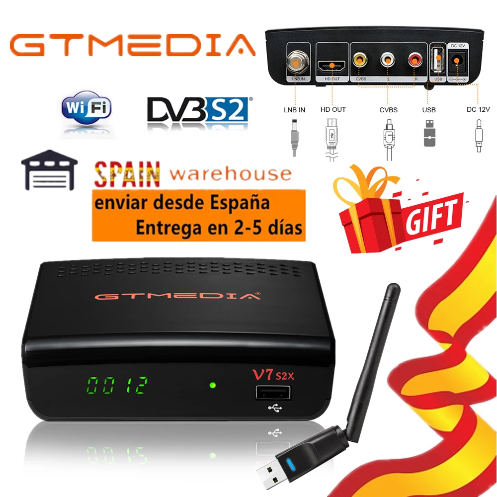 DVB-S2 Gtmedia V7 S2X Satellite receiver 1080P DVB-S2 Upgraded by Gtmedia V7S HD Include USB Wifi Gtmedia V7S2X with free gift