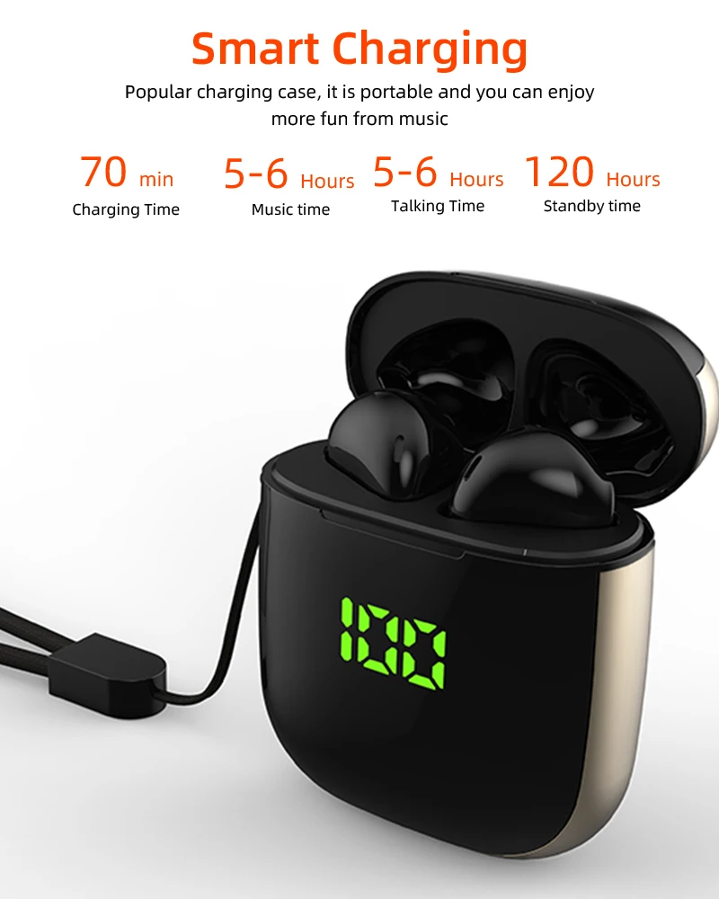 WK60 TWS Bluetooth наушники с микрофоном светодиодный дисплей беспроводные Bluetooth наушники водонепроницаемые шумоподавляющие гарнитуры