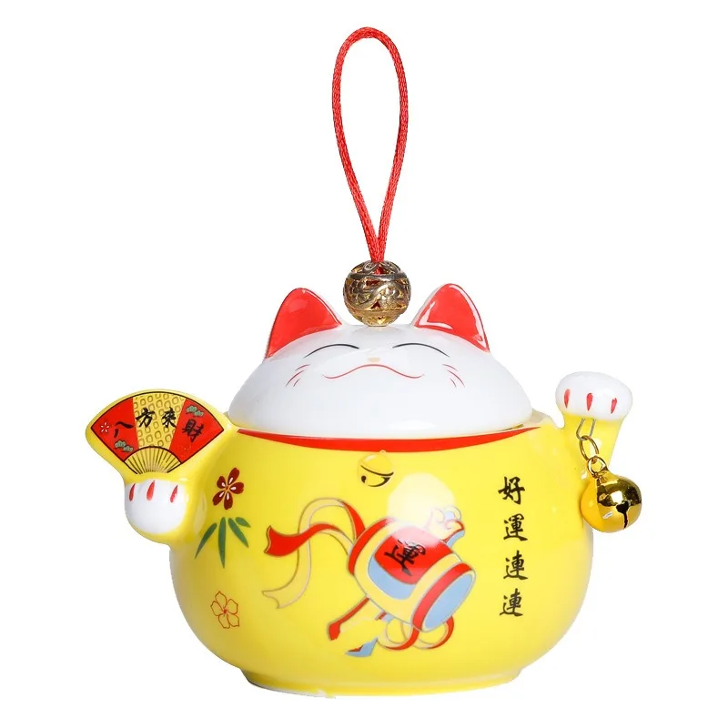 1PC Lucky Cat Tea Can With Lid Ceramic Sealed Jars Storage Pot Portable Moisture-proof Mini Tank Ornaments Gift | Дом и сад
