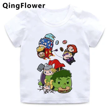 

Iron Man Superheroes Funny Cartoon T Shirt Kids Boys Captain America Cute T-shirt Kawaii Hulk Avengers Tshirt Children Top Tees