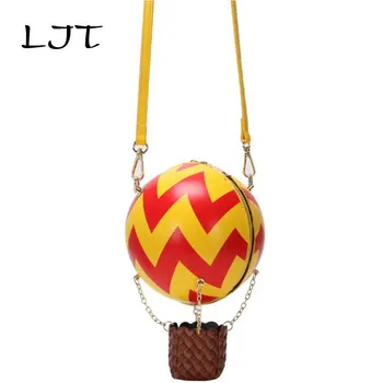 

LJT Leather Handbag Cute Hot Air Balloon Design Striped Fashion Women Shoulder Bag Tote Luxury Brand Crossbody Bag kobieca torba