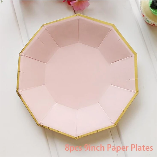 Одноразовые тарелки, одноразовая посуда для вечеринки, Бумажные Соломенные стаканчики, одноразовые, для дня рождения, украшения для вечеринки, декор для детского душа - Цвет: pink 9inch plate