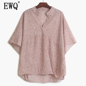 

[EWQ] 2020 Spring Summer New Arrivals V-neck Print Pattern Half Batwing Sleeve Women Fashion Casual shirt Large Size AW08900