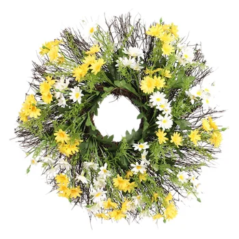 

Wall Ornaments Yellow and White Floral Artificial Flower Rustic Daisy Silk Flower Wreath Farmhouse Wall Decor