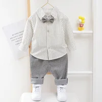 Enfants enfants Gentleman vêtements Costume anniversaire fête de mariage ensemble élégant bébé garçon tenue décontracté chemise rayée gilet pantalon Costume 6