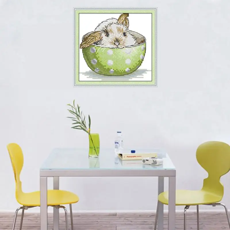 Cute Rabbit DIY Handmade Needlework Counted 14CT Printed Cross Stitch Embroidery Kit Set Home Decoration Q6PE