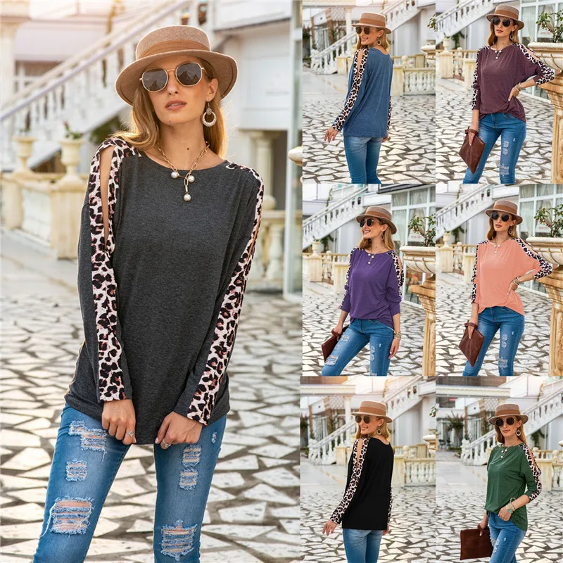 New Arrival 2020 Women T-shirts Hot-sale Leopard Patchwork Hollow Out Plus Size | Женская одежда