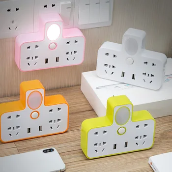 

Creative USB socket with small night light, Household converter, one to two, three, four multi-functional plug, Wireless plug bo