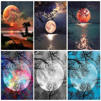 

DIY Oil Painting By Numbers Moon Kit Coloring By Numbers Scenic Wall Art Picture Acrylic Canvas Paintings Home Decoration