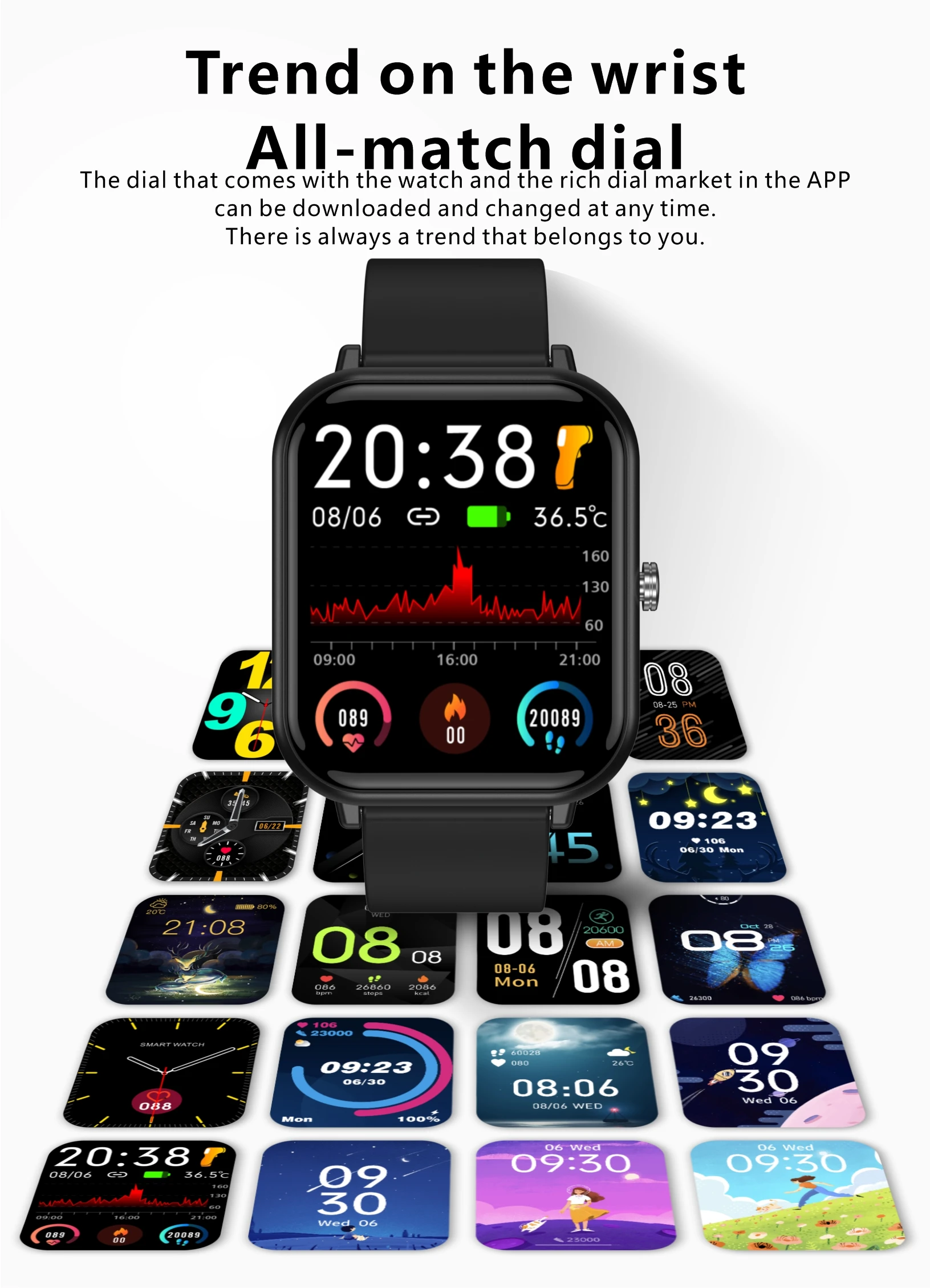2021 Newest Smartwatch Body Temperature Detection Fitness Tracker Watches Bluetooth Weather Forecast IP68 Waterproof Smart Watch