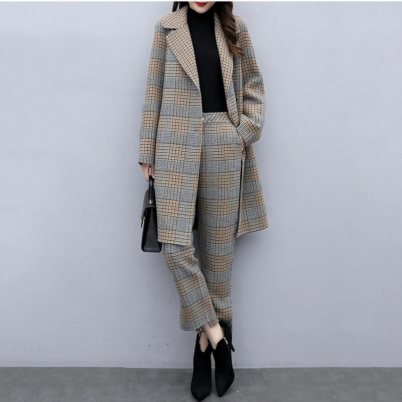 Осенний женский клетчатый комплект из 2 предметов высококачественный Женский