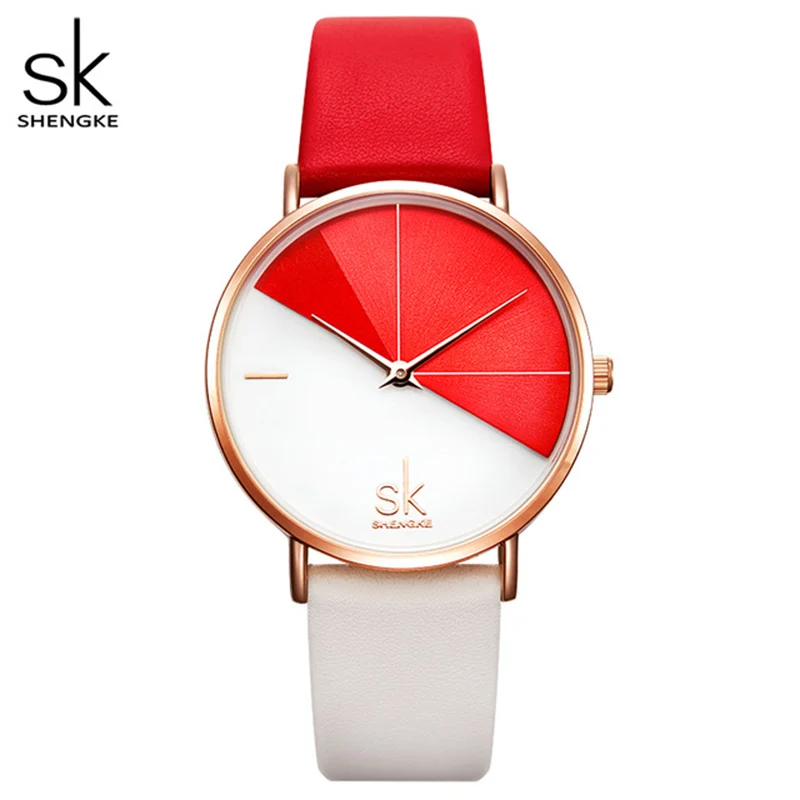 SK женские часы Топ бренд класса люкс женские часы-браслет для дам кварцевые наручные часы Montre Femme Relogio Feminino SHENGKE - Цвет: Красный