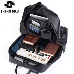 Shengdilu мужская кожаная сумка 100% натуральная мужской кожаный рюкзак мужская деловая сумка Школьный мужской модный мужской черный рюкзак