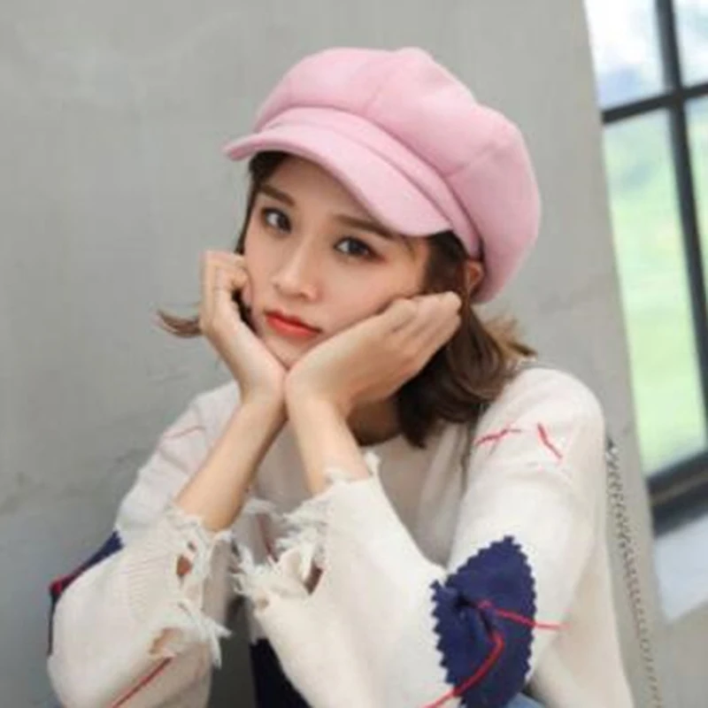 Литературный одноцветное Цвет берет женский Осень и зима Корейская версия японского дикий британском ретро-стиле шерстяной берет художника