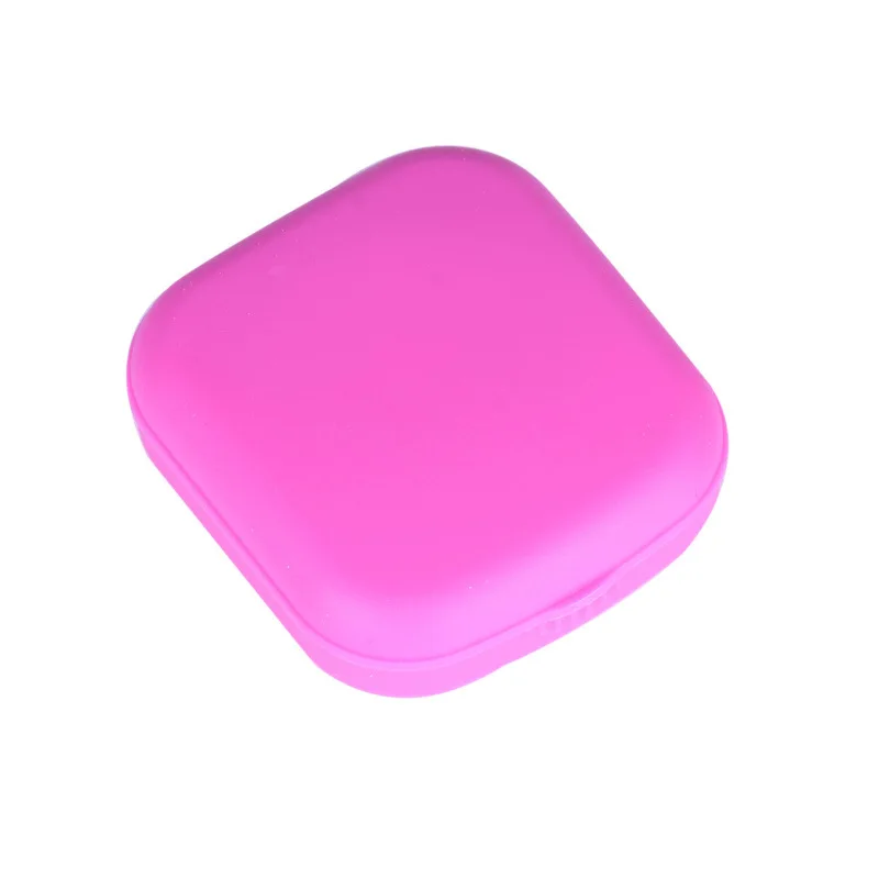 B Solid Color Mini Square Contact Lens Case Box Travel Kit Easy Carry Mirror Container - Цвет: B
