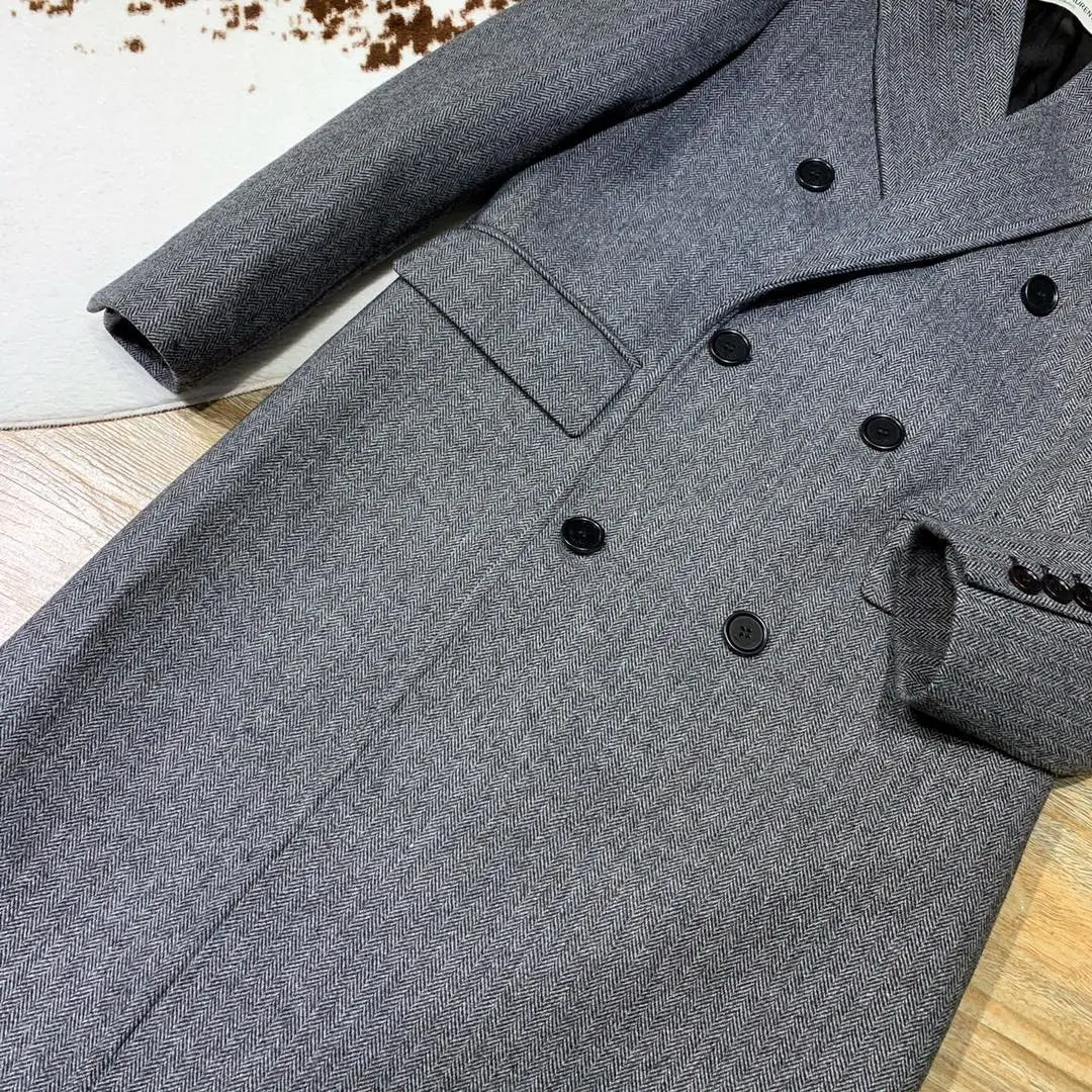 new ladies high quality fashion long-sleeved lapel solid color buckle herringbone wool coat coat 1019