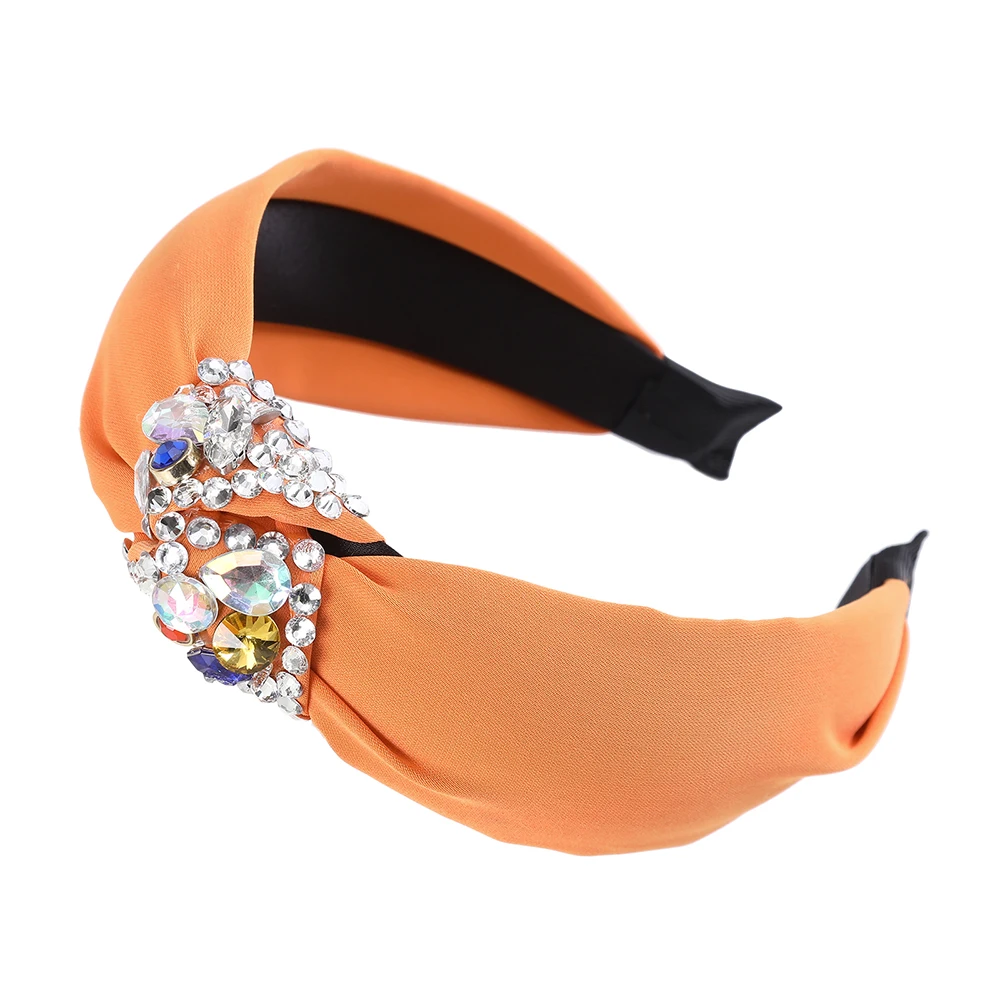 AWAYTR тканевая завязанная лента для волос женская с кристаллами Модная стильная широкая повязка на голову праздничные Шикарные аксессуары для волос для девушек аксессуары - Цвет: Orange