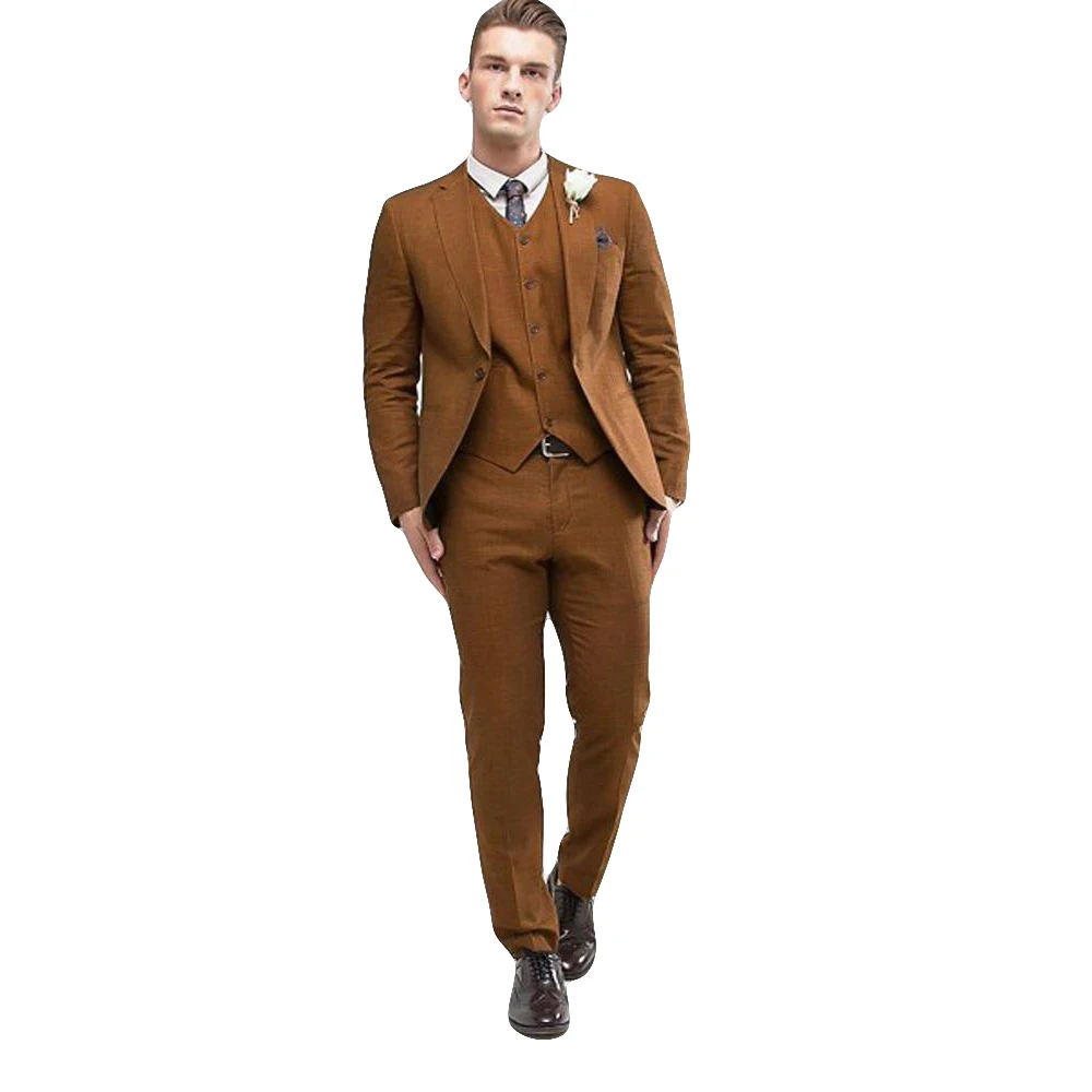 

Spoken Men 3 Piece Suit Wedding Tuxedos Groom Tuxedos Notch Lapel Slim Fit Men Dinner Prom Blazer(Jacket+Pants+Tie Vest