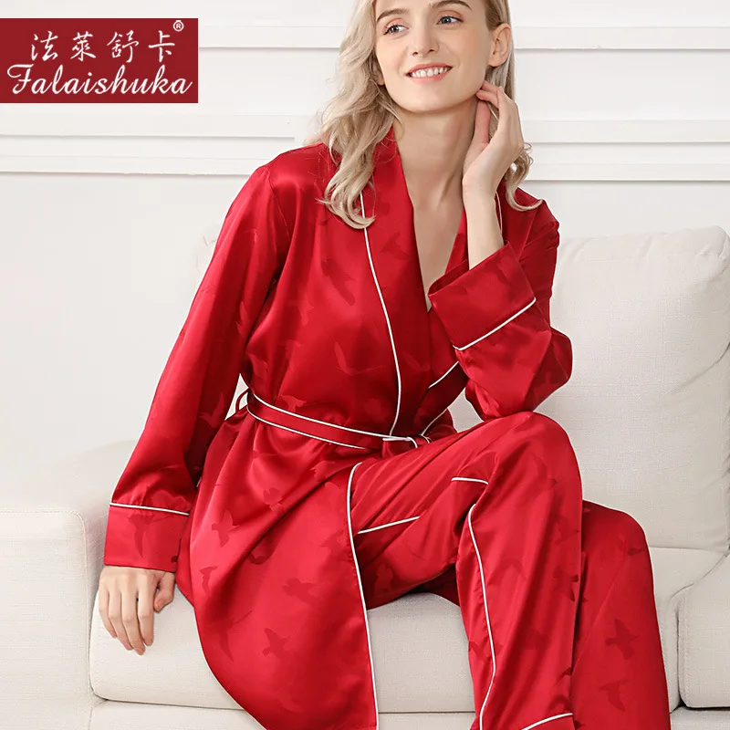 19 Momme качество шелк женский халат пижамы наборы с длинными рукавами брюки элегантный чистый цвет женские пижамы S5630