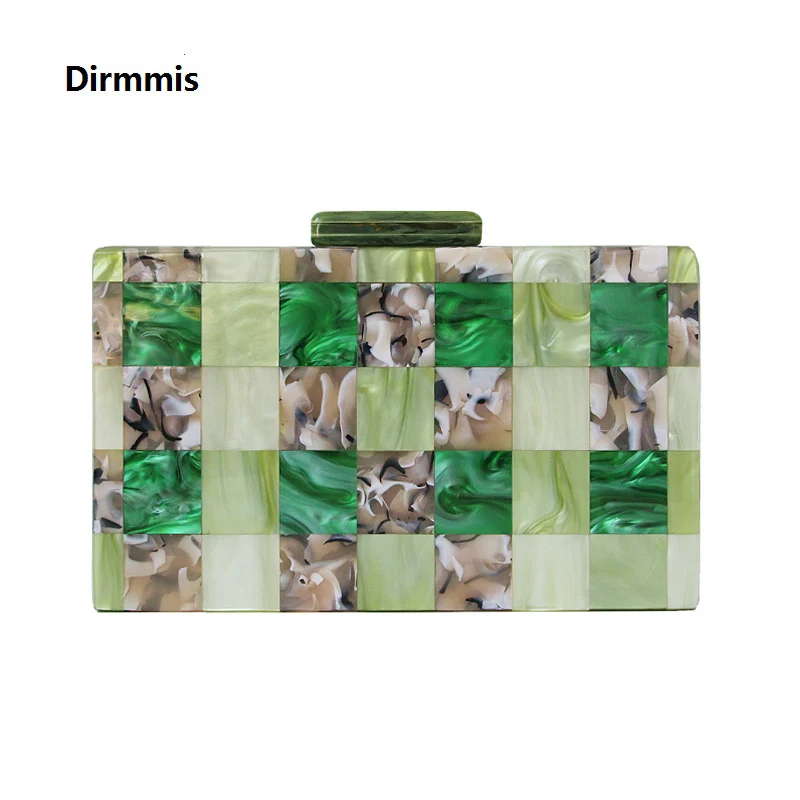 

Brand Fashion Designer Women New Acrylic Green Beige Patchwork Evening Bag Luxury Party Handbag Woman Casual Box Clutch Purse
