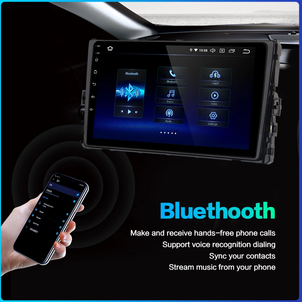 Excellent 9" Display Android 9.0 Universal 1 din Car Bluetooth Radio Navigation GPS 4G RAM  for VW Golf Tiguan Atlas Polo Jetta 2018 2