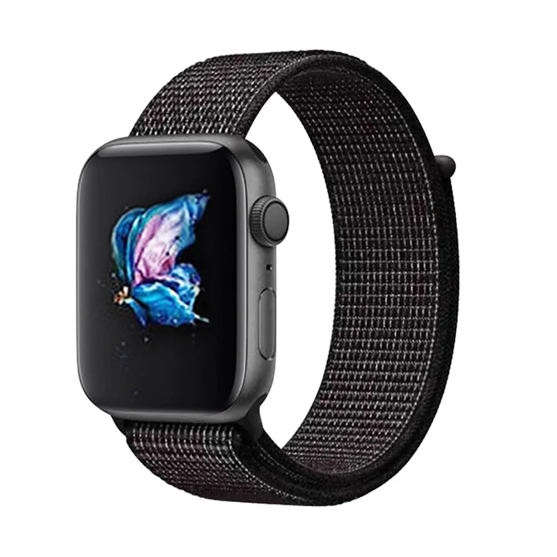 Спортивная петля нейлоновый ремешок для i Watch Series 5 40 44 мм Apple Watch 4 гранатовые полосы 38 42 мм браслет цвета хаки - Цвет ремешка: Bling black