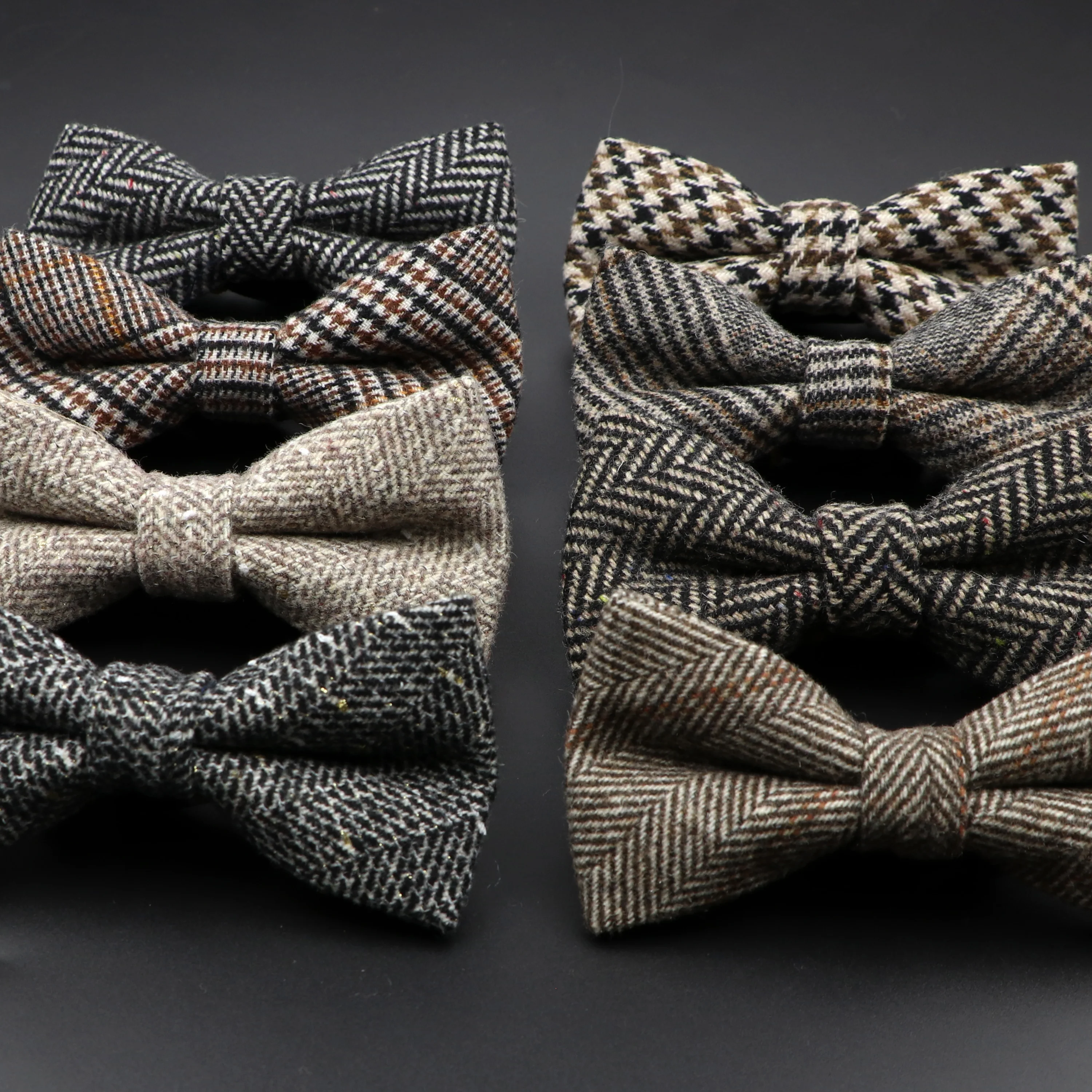 브랜드 뉴 양모 Bowtie 짠 격자 무늬 스트라이프 정장 보우 타이 브라운 그레이 나비 망 웨딩 파티 드레스 셔츠 정장 액세서리