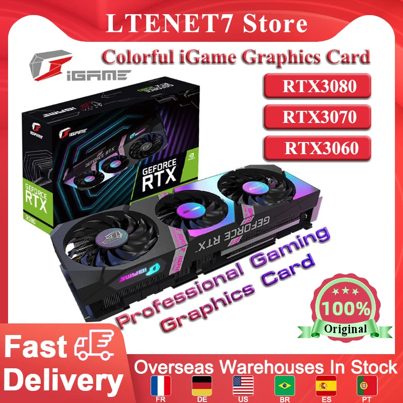 Цветная видеокарта iGame RTX3080/RTX3070 Ti/RTX3060 Ti/GTX 1060 видеокарты LHR для настольного ПК