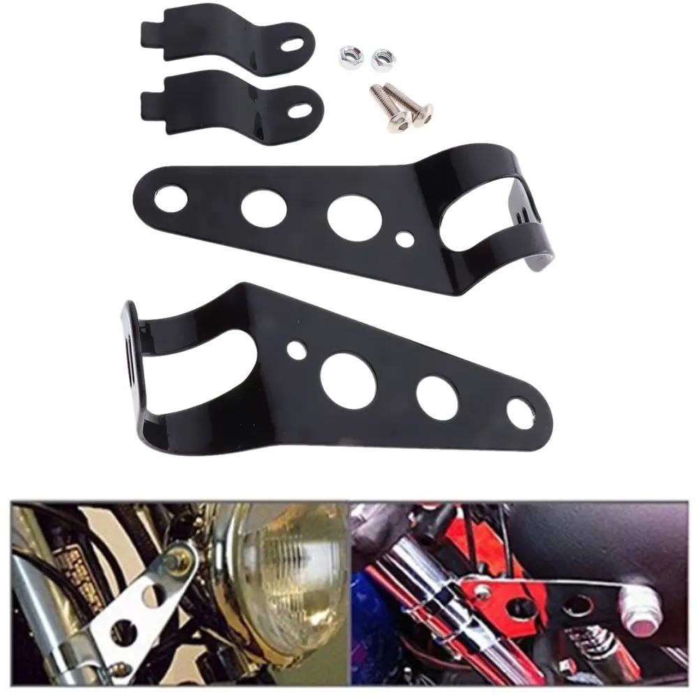 

Aluminum Alloy Fork Ear Headlight Side Mount Clamp Brackets for Motorbike Chopper Bobber Café Racer (BLACK)