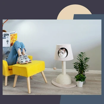 

Table Lamp Cat House Climbing Rack Cat Nest Cat Tree Integration Cat Scratch Column Small Luxury Cat Bucket Solid Wood Cat Rack