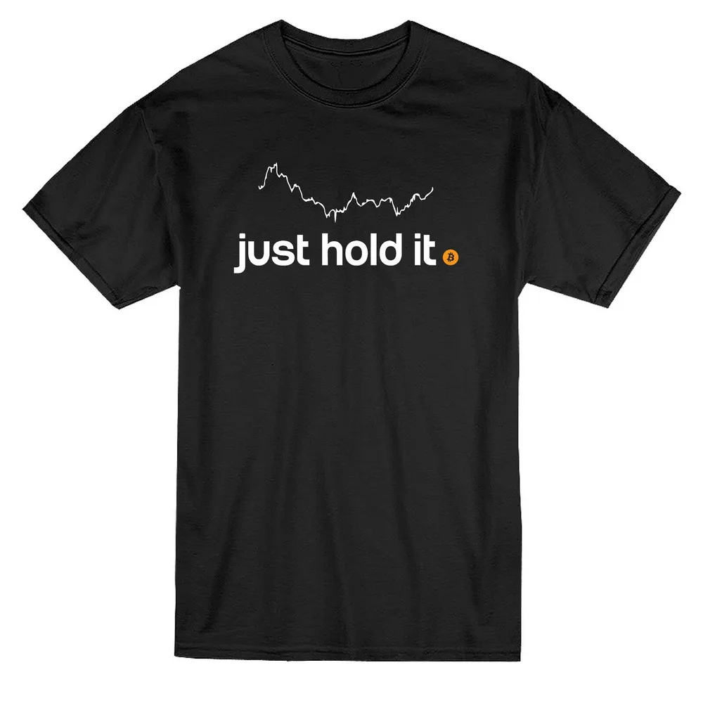 Мужская черная футболка с коротким рукавом и графическим дизайном Just Hold It Bitcoin| |