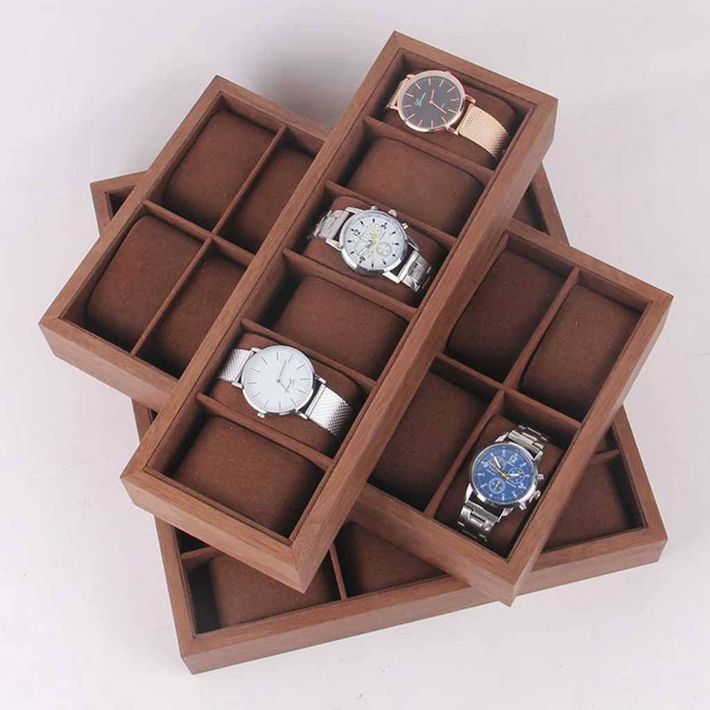 

Wood Watch Box Display Tray Holder w/ Pillow Counter Top Wristwatch Organizer