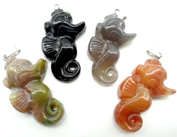 

natural stone Agates Quartz crystal Turquoises hand-carved fox Gems pendant for diy jewelry Making necklace Accessories4pcs