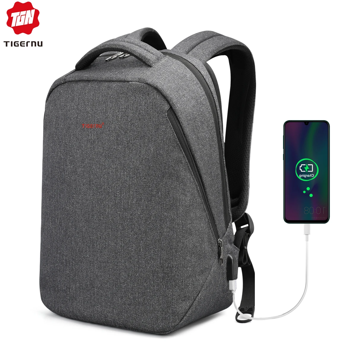  Mochila de carga USB marca tigerlu para hombre ligera minimalista de moda para mujer mochila escola