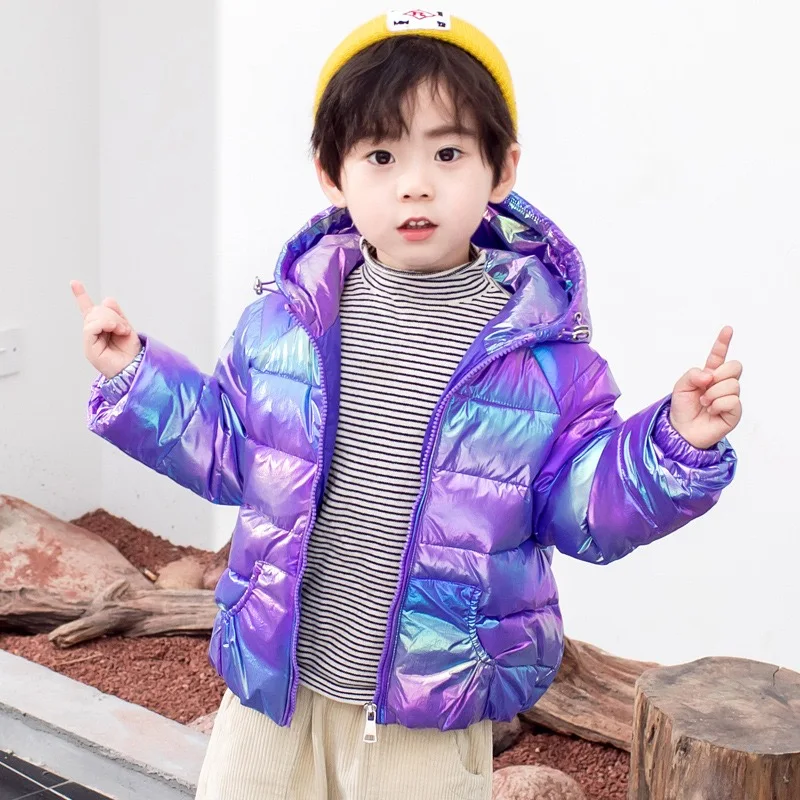 

Children's down jacket winter hooded warm padded jacket boys and girls fashion Korean cotton-padded clothes color shiny clothes