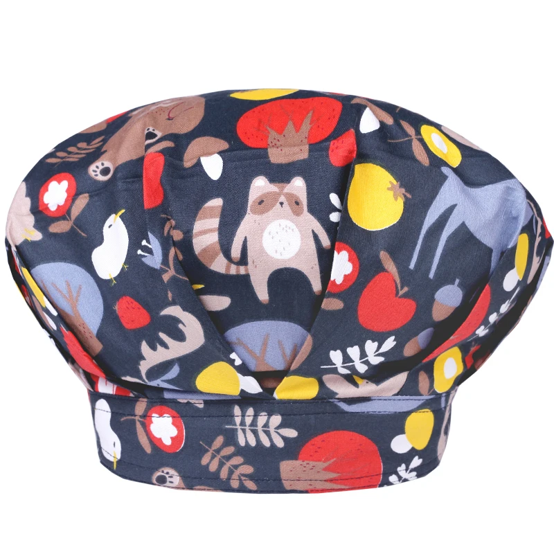 Viaoli unisex Chef Hat Kitchen Sanitation Cap Canteen Restaurant printing Food service Bakery work hat Female Baking Ventilation