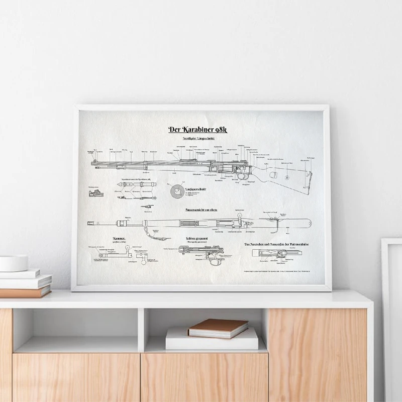 WWII Mauser K98 German Rifle Patent Prints Office Decor