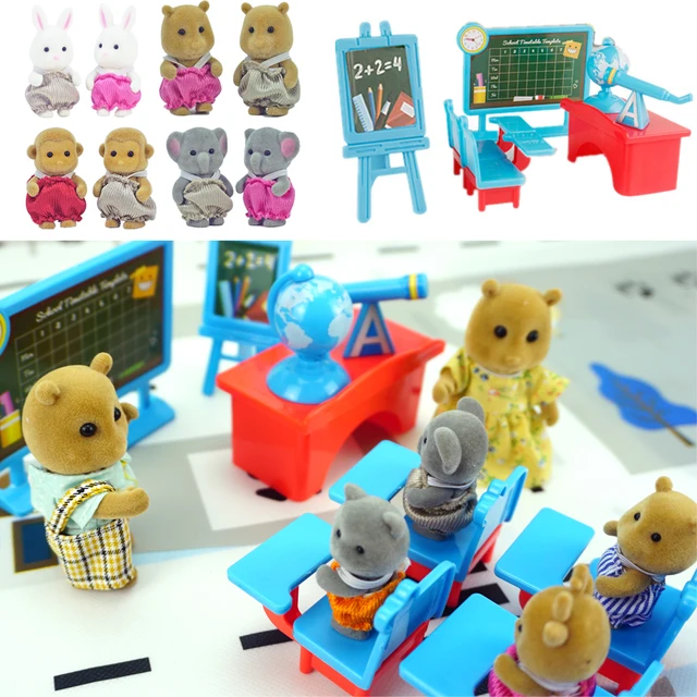 1:12 Dollhouse Furniture For Dolls Hospital Classroom & BBQ Picnic Icecream Shop Forest Animal Figurines Set Diy Toys For Girls 1