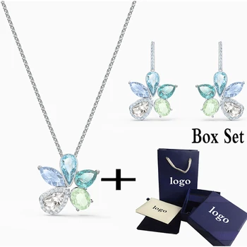 

SWA 2020 Elegant Blue and Green Crystal Shining Gorgeous Colorful Stone Necklace For Ladies Birthday Holiday Commemorative Gift