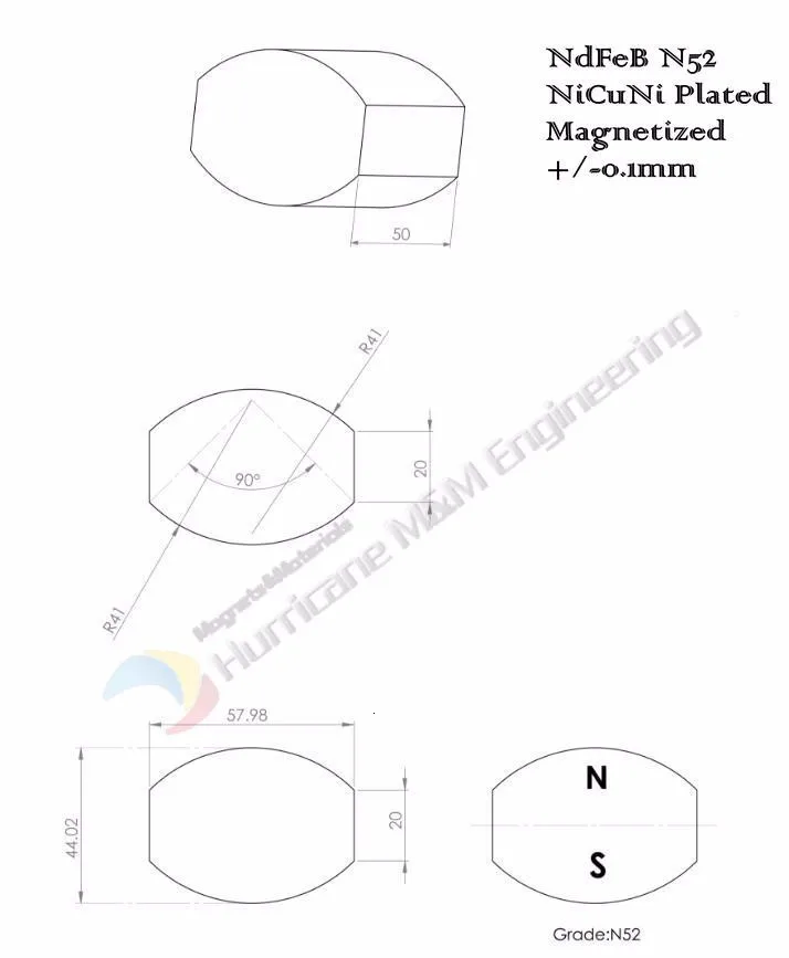 NdFeB неправильной формы блок магнит 50x58x44 мм N52 Неодимовый Супер сильный постоянный магнит никуни покрытием HMME производства 4 шт