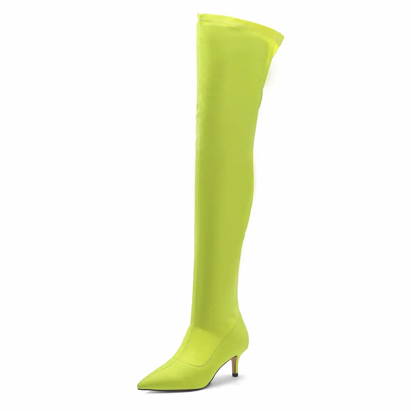 Lycra Stretch Green Boots Women 5.5Cm Med Heel Over The Knee New Slip On Spring Autumn Thigh High Plus Size 47 Shoes | Обувь