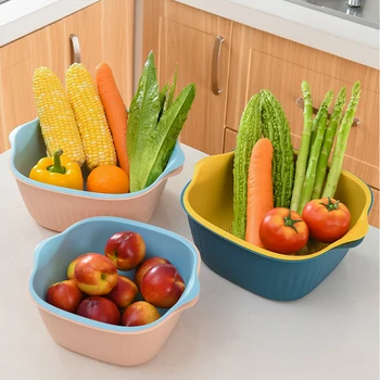 

2-in-1 Multi-functional Kitchen Colander Filter Bowl Set Double-layer Rotatable Basket Convenient for Fruit / Vegetable Washing