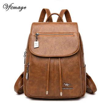 

Vfemage 2019 Classic Bags Women Backpack PU Leather Female Backpack Solid School Bags for Teenager Girls Sac a Dos Mochila