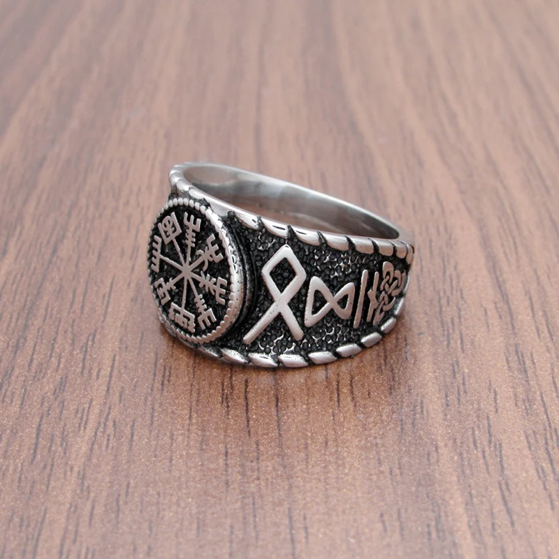 Punk Silver Color 316L Stainless Steel Viking Norse Mythology Odin Ring Men's Amulet For Him Creativity Gift 3