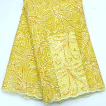 Последовательная кружевная ткань желтое платье французская кружевная ткань блестящая ткань tissu dentelle швейцарская вуаль кружевной материал высокое качество 5 ярдов